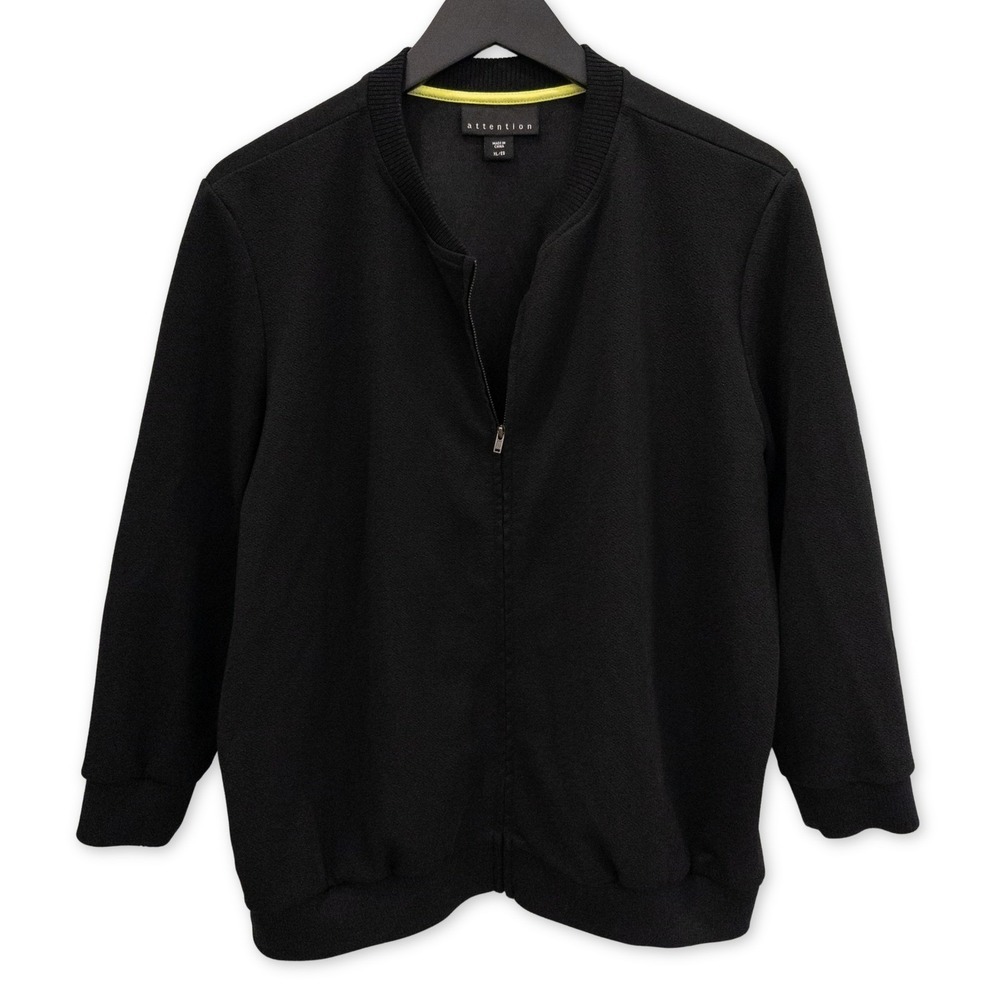Attention Womens XL Bomber Jacket Style Black Textured Business Casual Moto Goth